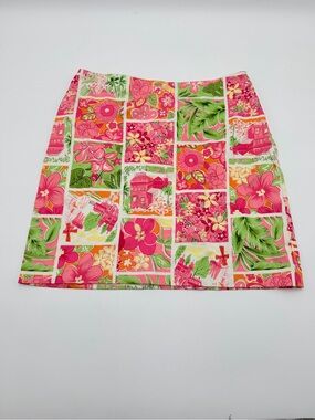Logic Womens Pink White Floral Print Summer Resort Cotton Pencil Skirt Size 12